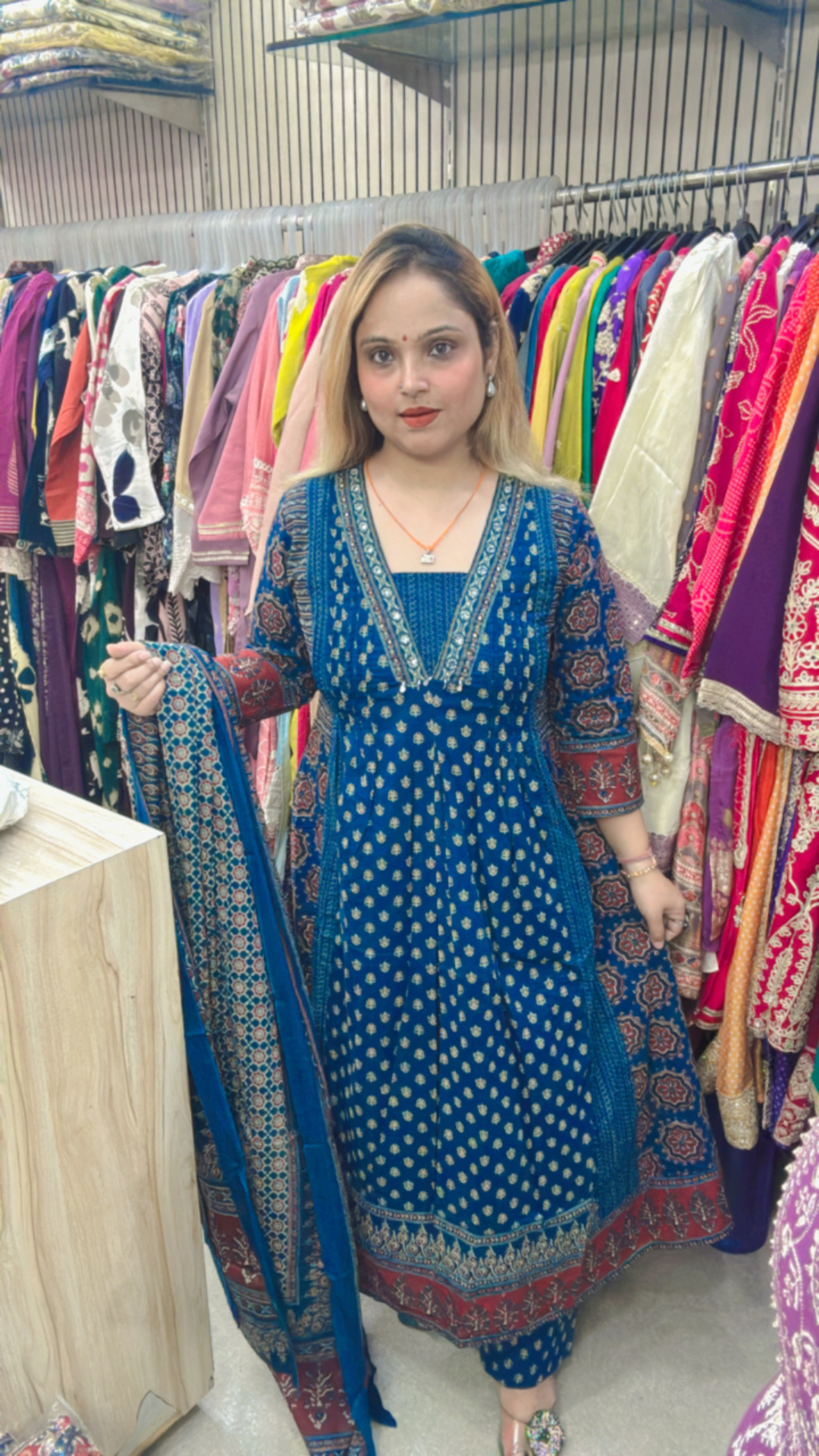 Pure Cotton A-Line Suit with Kalamkari Prints