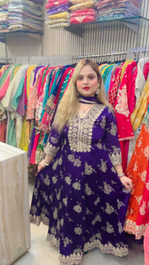 Chinon Anarkali Suit with Heavy Work & Dupatta