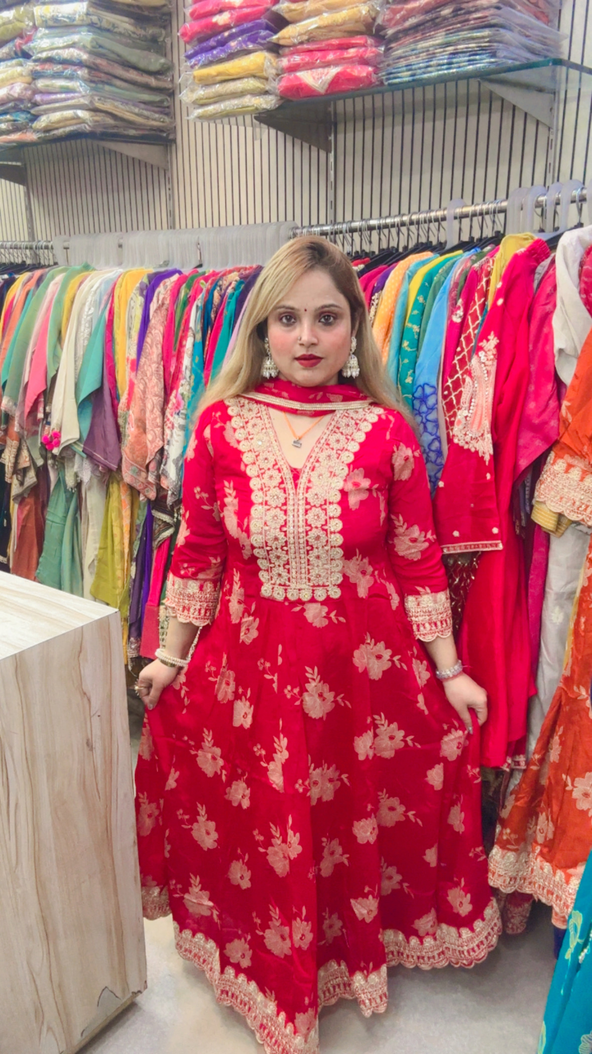 Chinon Anarkali Suit with Heavy Work & Dupatta - Image 3