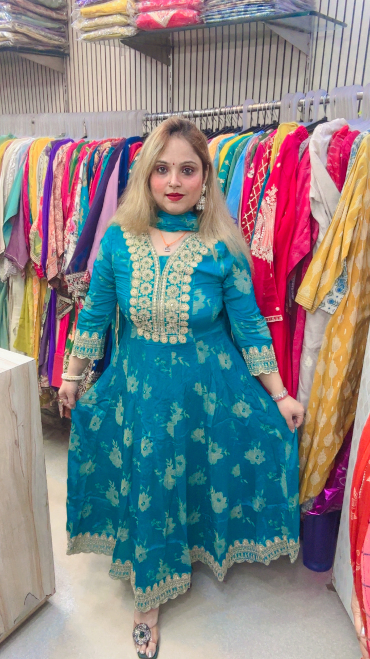 Chinon Anarkali Suit with Heavy Work & Dupatta - Image 2