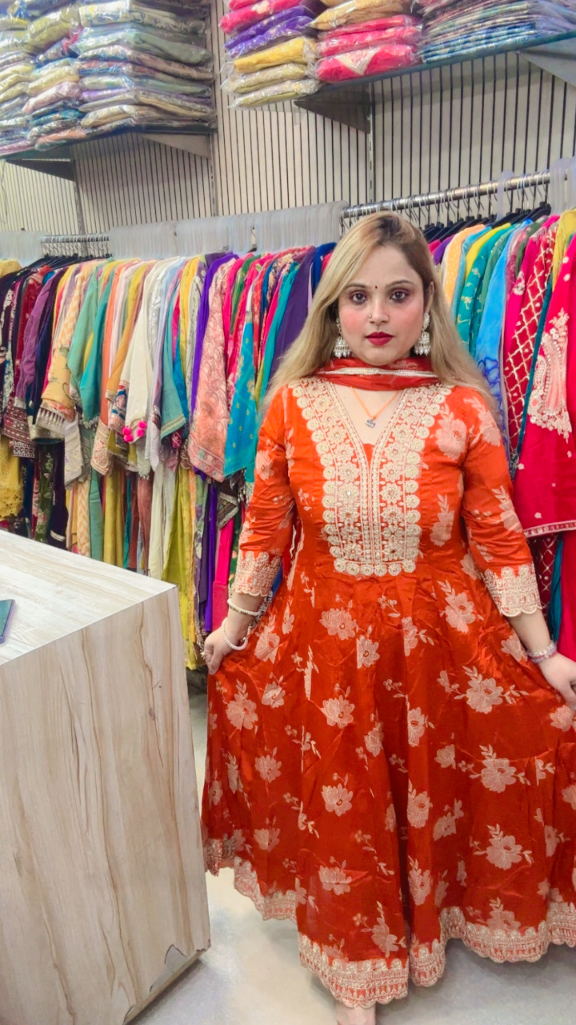 Chinon Anarkali Suit with Heavy Work & Dupatta - Image 4