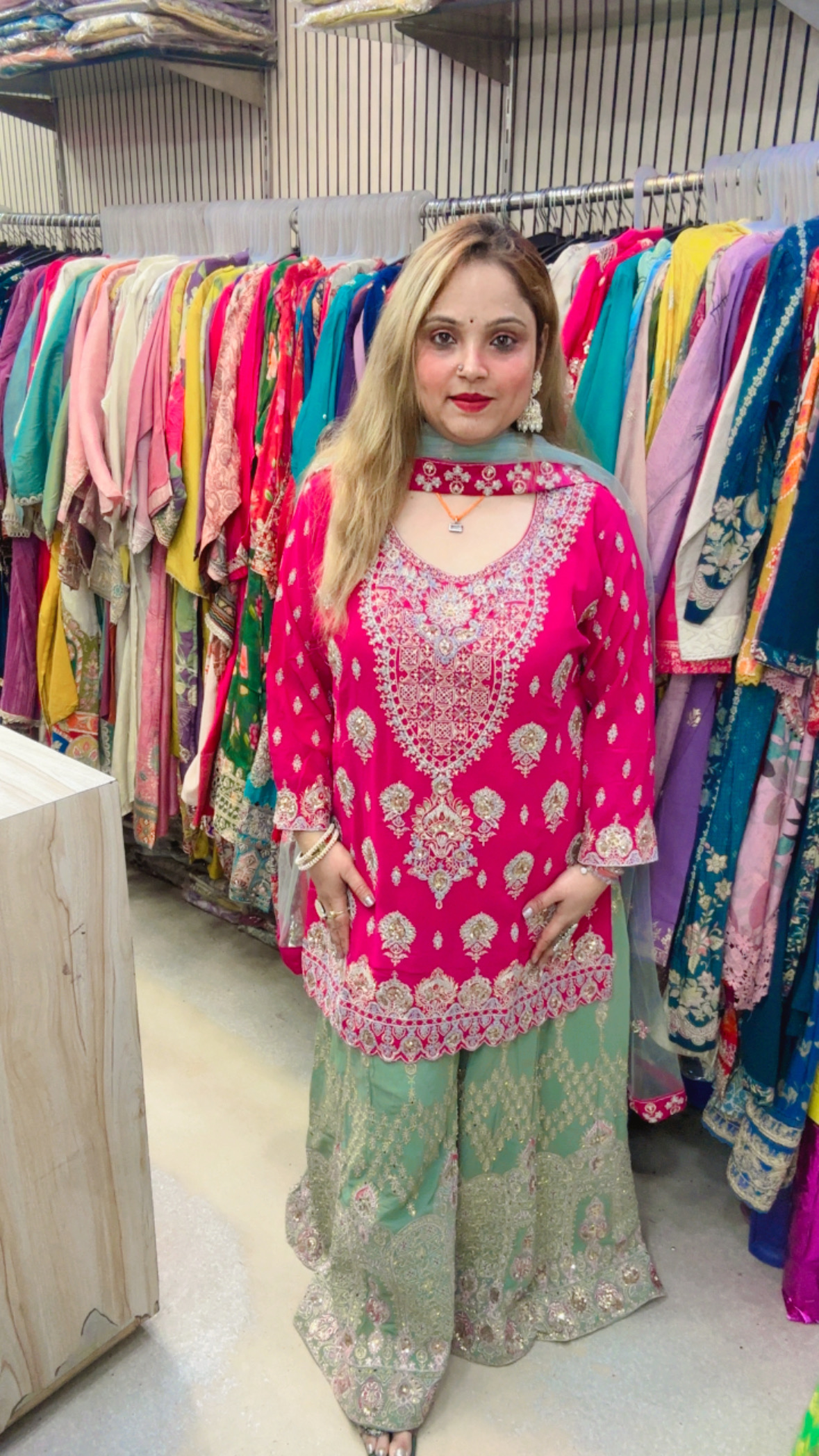 Georgette Palazzo Suit with Heavy Work & Net Dupatta - Image 2