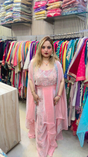 Grass Shimmer Indo-Western Suit with Heavy Work & Shrug