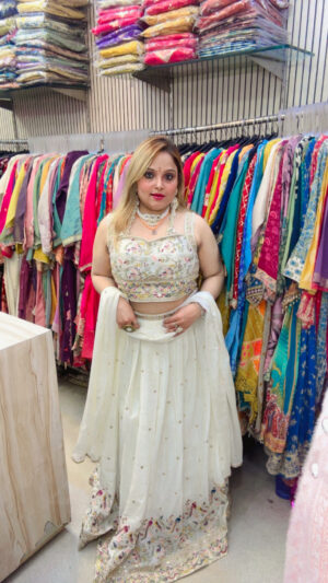 Chinon Skirt Suit with Colourful Embroidery & Dupatta