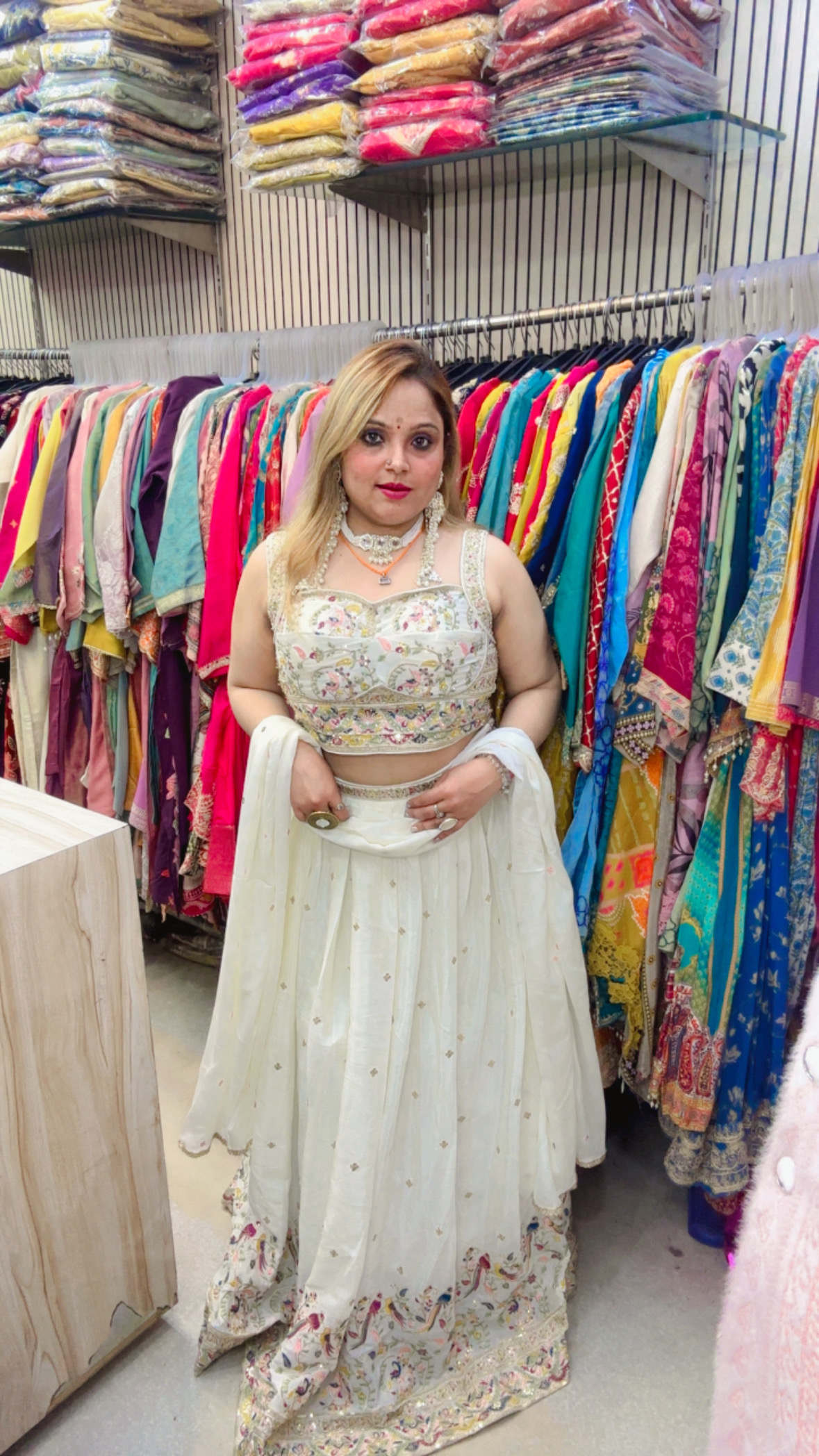 Chinon Skirt Suit with Colourful Embroidery & Dupatta