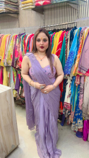 Elegant Shimmer Silk Drape Saree with Heavy Embroidered Blouse