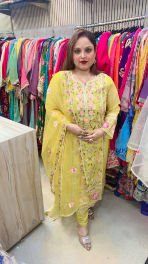 Elegant Organza Pant Suit with Heavy Embroidery & Dupatta