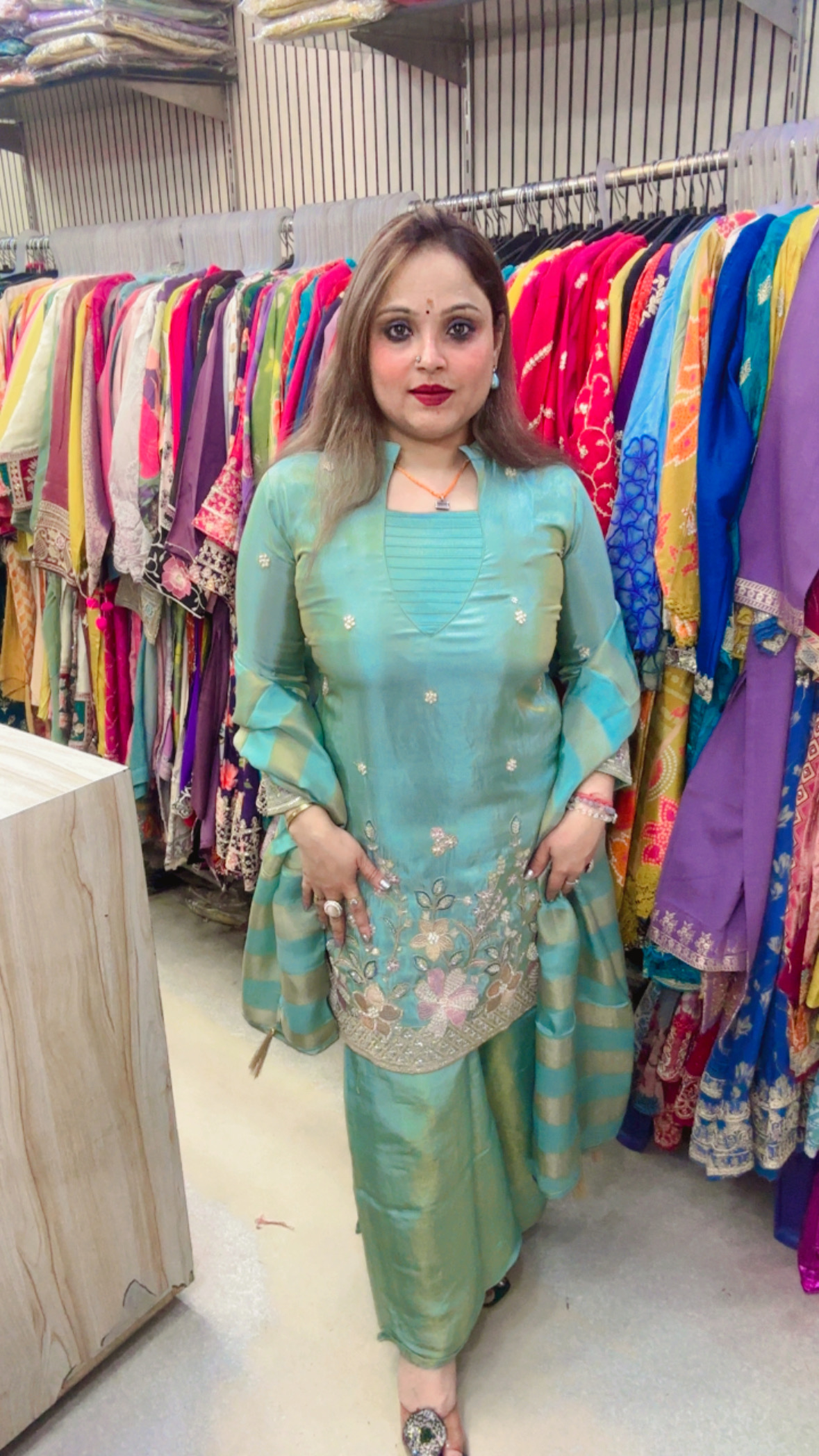 Shimmer Silk Co-Ord Set with Heavy Embellished Work & Dupatta