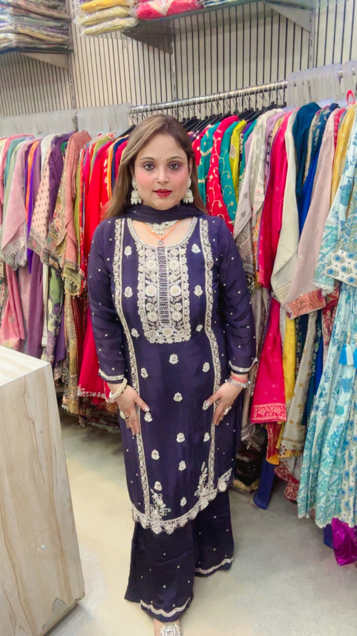 Premium Chinon Palazzo Suit with Heavy Embellished Work & Chiffon Dupatta - Image 2