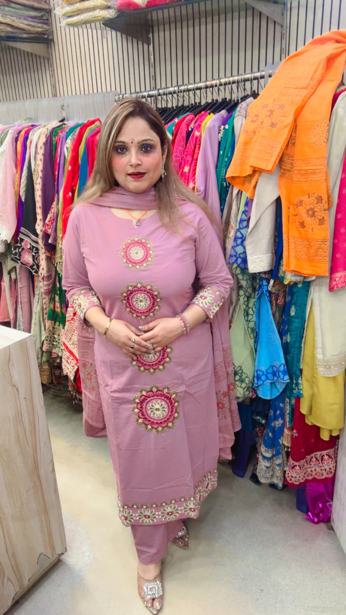 Cotton Pant Suit with Heavy Embellished Work & Dupatta - Image 2