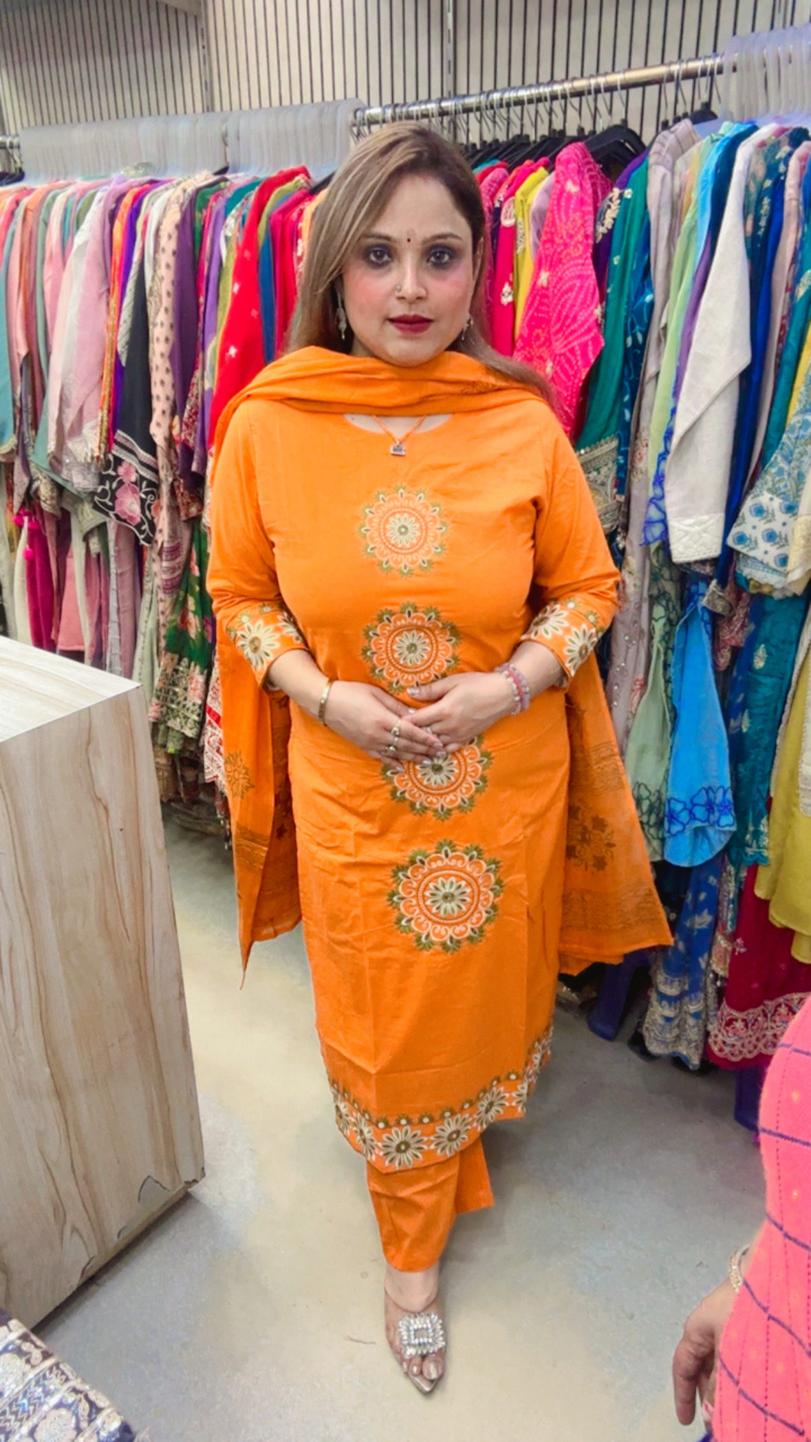 Cotton Pant Suit with Heavy Embellished Work & Dupatta