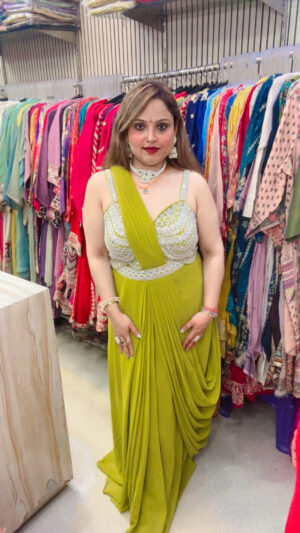 Pure Georgette Ready-to-Drape Saree with Heavy Embellished Blouse