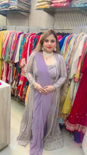 Pure Georgette Ready-to-Drape Saree with Heavy Work Blouse & Designer Shrug