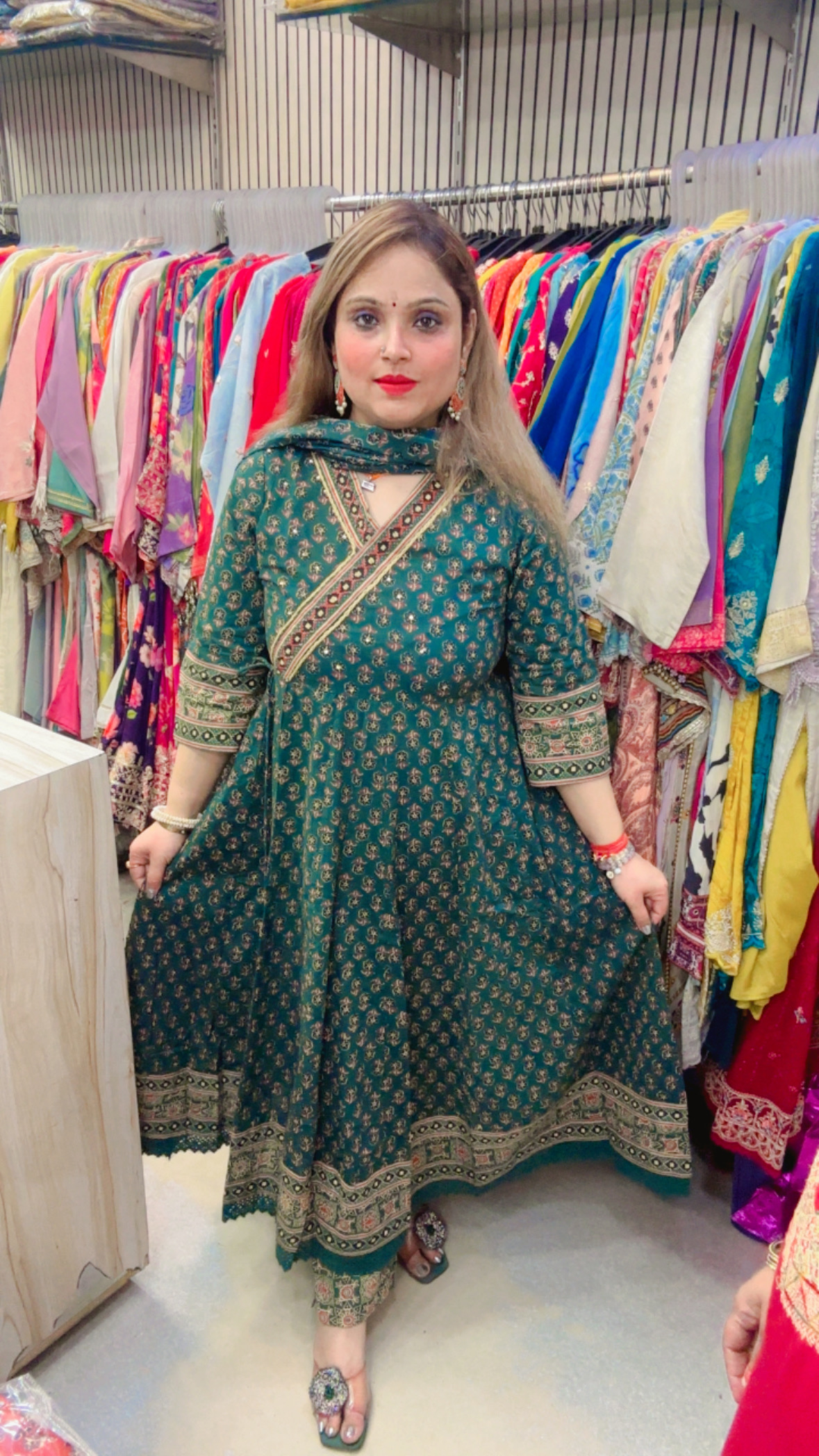 Cotton Anarkali Suit with Kalamkari Print & Dupatta