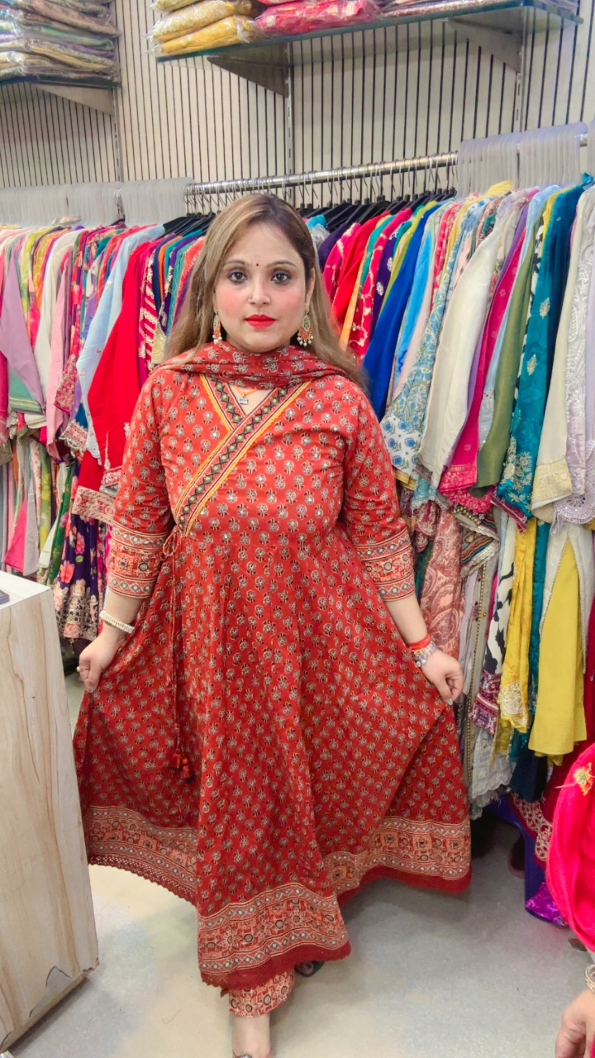 Cotton Anarkali Suit with Kalamkari Print & Dupatta - Image 2