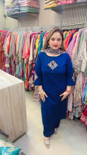 Linen Palazzo Suit with Kalamkari Patch Work & Dupatta