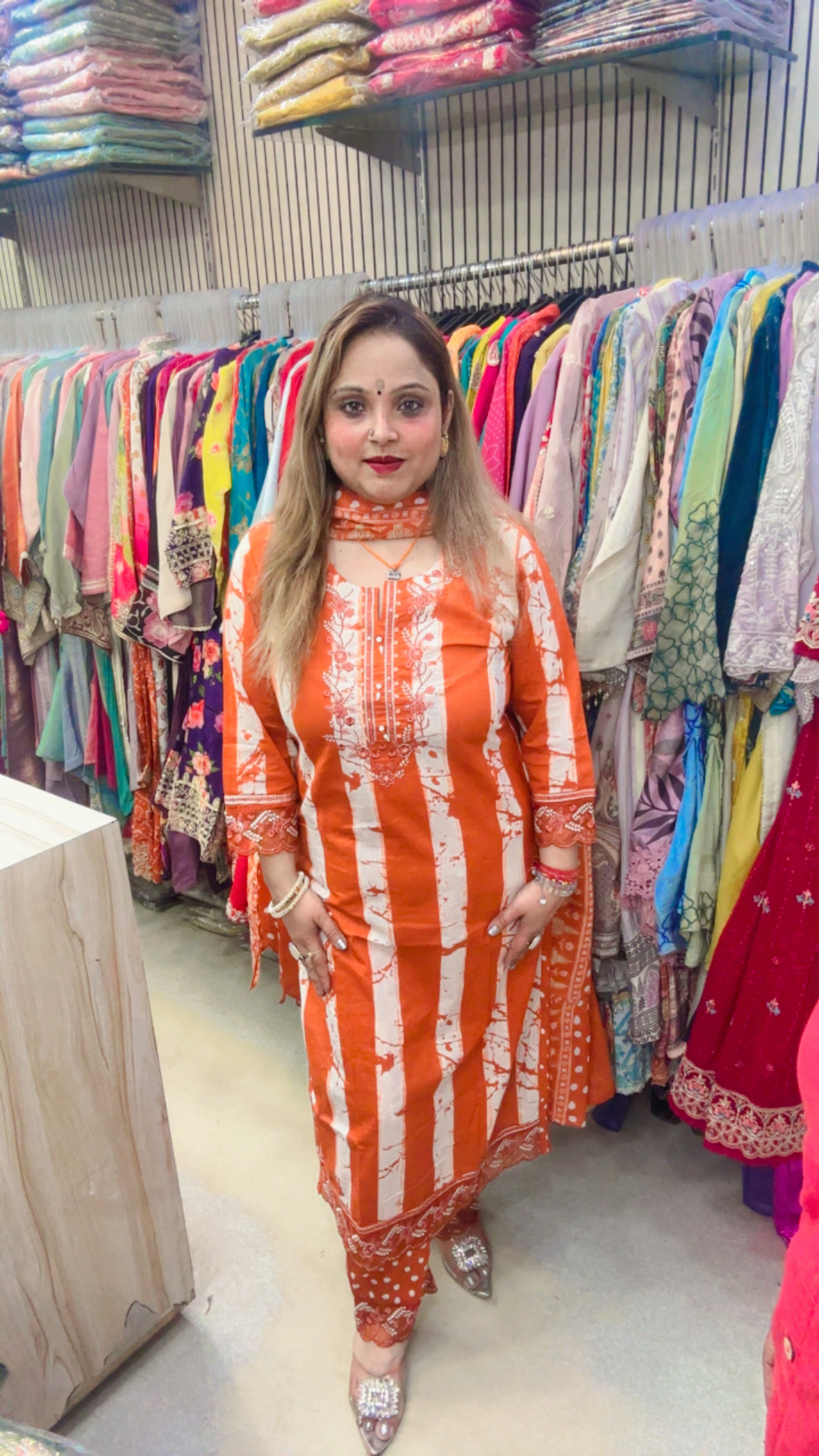 Cambric Cotton Pant Suit with Heavy Embroidery & Dupatta