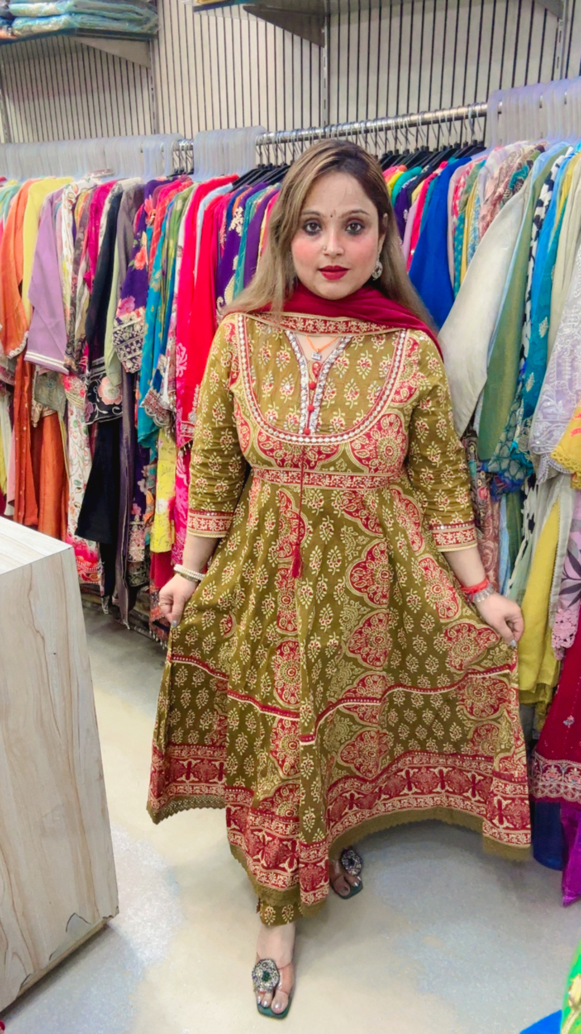 Pure Cotton Anarkali Suit with Kalamkari Print & Kota Doriya Dupatta