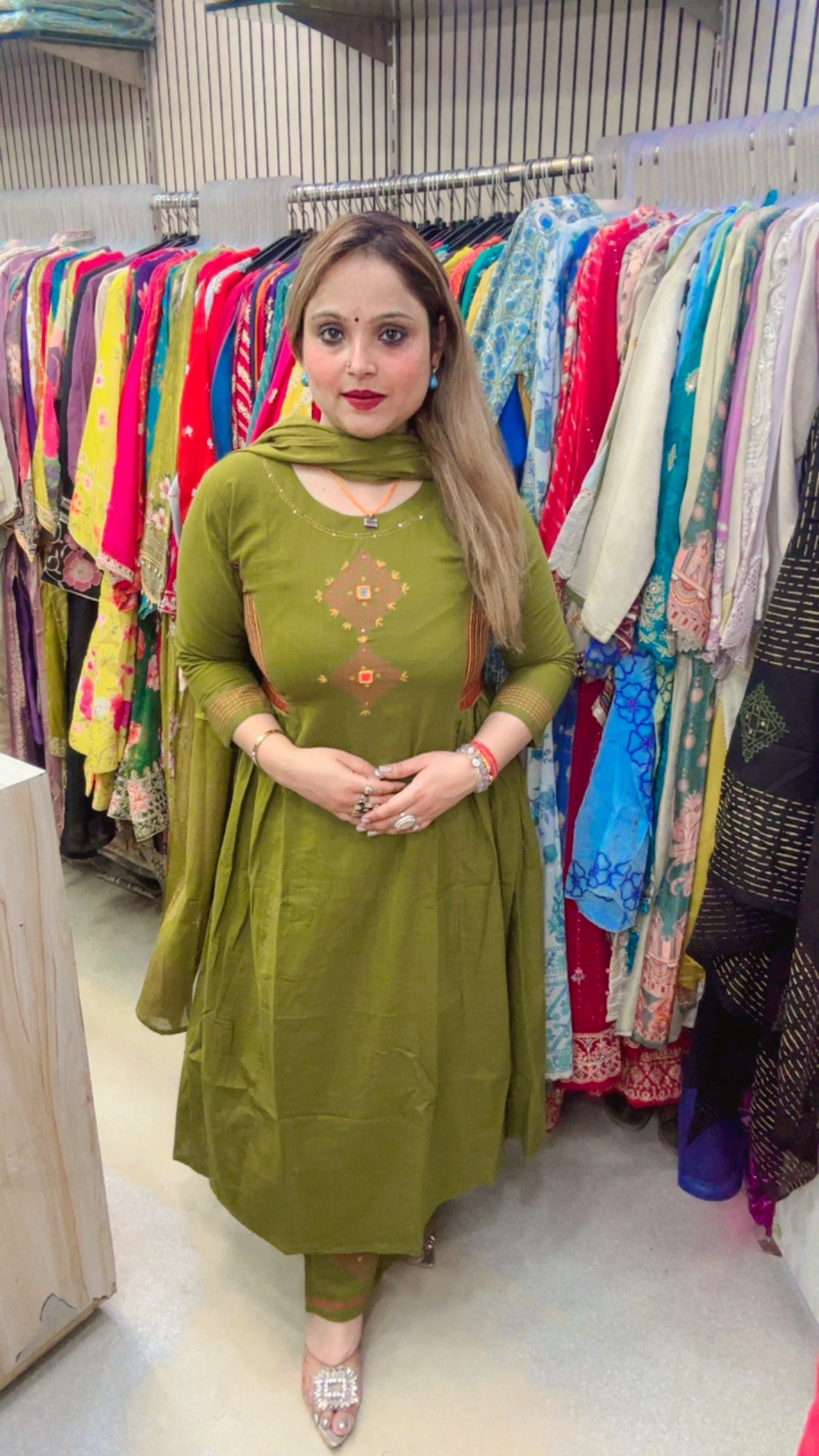 Linen Palazzo Suit with Batik Print, Kalamkari Patch Work & Mul Cotton Dupatta