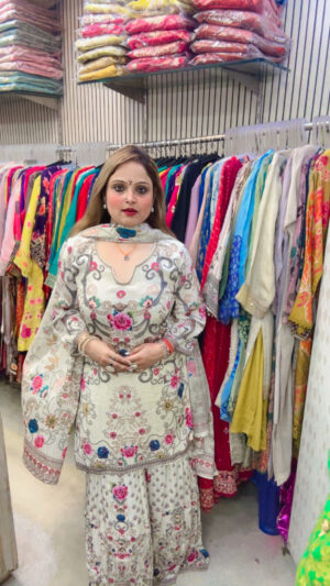 Crepe Sharara Suit with Digital Print & Chinon Dupatta