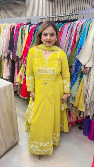 Pure Mul Cotton Anarkali Suit with Digital Print, Mirror Work & Dupatta