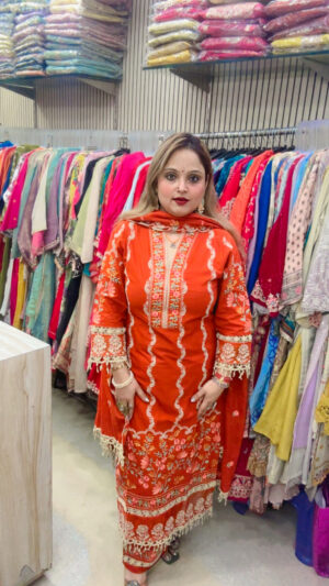 Cotton Palazzo Suit with Heavy Work & Kota Doria Dupatta