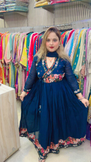 Pure Mul Cotton Angrakha Style Anarkali Suit with Heavy Embroidery & Dupatta