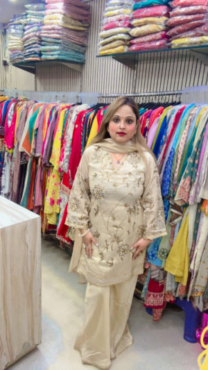 Tissue Shimmer Palazzo Suit with Heavy Work & Grass Tissue Dupatta