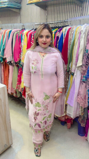 Shimmer Silk Pant Suit with Heavy Work & Dupatta