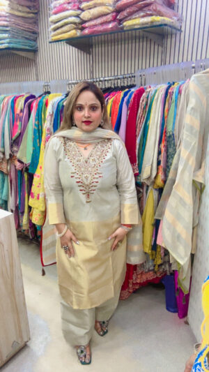 Kanjivaram Silk Shimmer Farshi Salwar Suit with Heavy Work & Dupatta