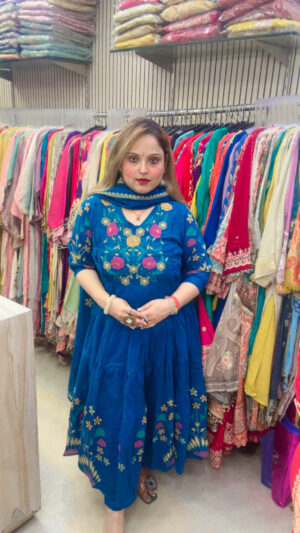 Cotton Anarkali Suit with Heavy Embroidery & Dupatta