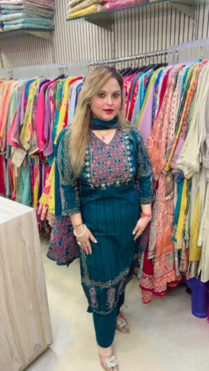 Cotton Palazzo Suit with Ajrakh Print & Dupatta