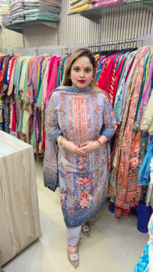 Mul Cotton Pant Suit with Embroidery, Digital Print & Dupatta