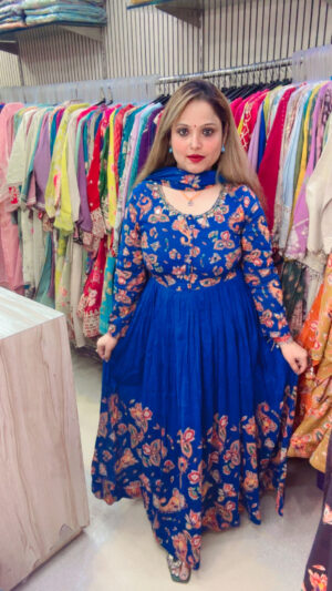 Pure Mul Cotton Anarkali Suit with Mirror Work, Printed Design & Dupatta