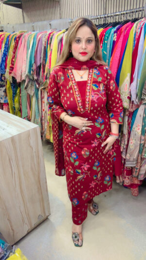 Pure Cotton Pant Suit with Embroidery, Printed Design & Dupatta