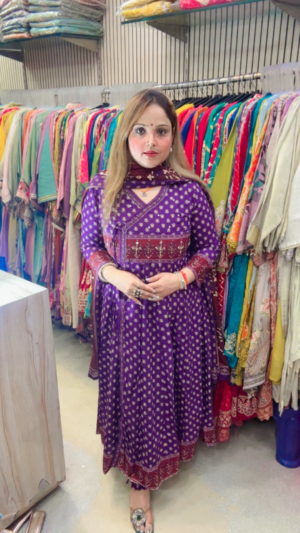 Graceful Pure Cotton Anarkali Suit – Angrakha Style with Dupatta