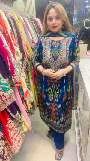 Cambric Cotton Pant Suit with Patola Print & Dupatta