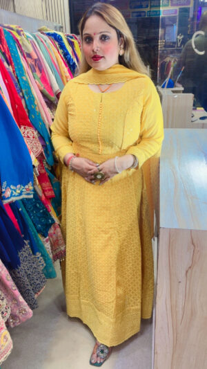 Pure Georgette Anarkali Suit with Lakhnavi Work & Dupatta