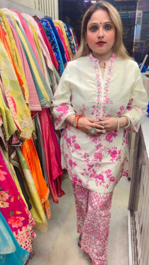 Cambric Cotton Co-Ord Set with Mirror Work & Digital Print