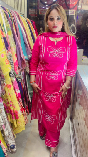 Stylish Cambric Cotton Pant Suit with Embroidery & Dupatta for Women