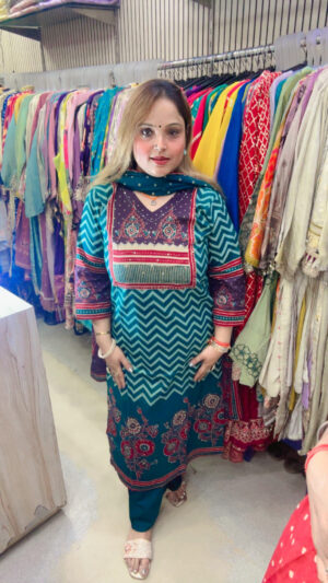 Elegant Pure Cotton Pant Suit with Lehariya Print & Thread Work Dupatta for Women