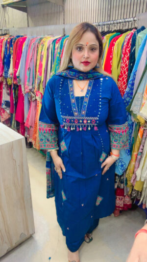 Elegant Pure Cotton Palazzo Suit with Heavy Work & Dupatta for Women