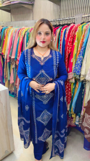 A-line  Straight Cotton Kurti Plazo Dupatta Suit for Women