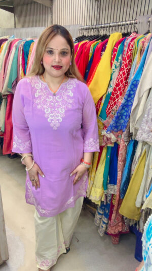 Elegant Pure Mul Cotton Co-Ord Set with Lakhnavi Embroidery for Women