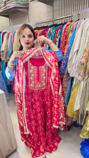 Elegant Pure Cambric Cotton Anarkali Suit with Work & Patola Print Dupatta for Women
