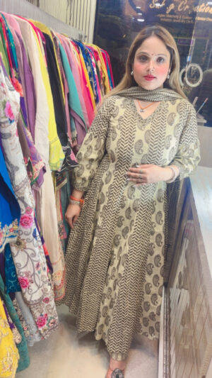 Elegant Pure Mul Cotton Anarkali Suit with Work & Kalamkari Print Dupatta for Women