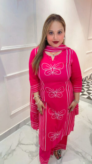 Stylish Cambric Cotton Pant Suit with Embroidery & Dupatta for Women