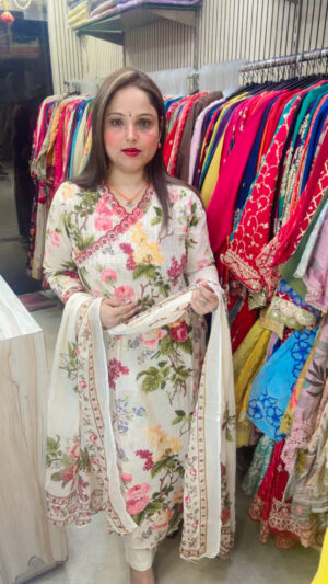 Elegant Pure Cotton Angrakha Suit with Digital Print & Dupatta for Women
