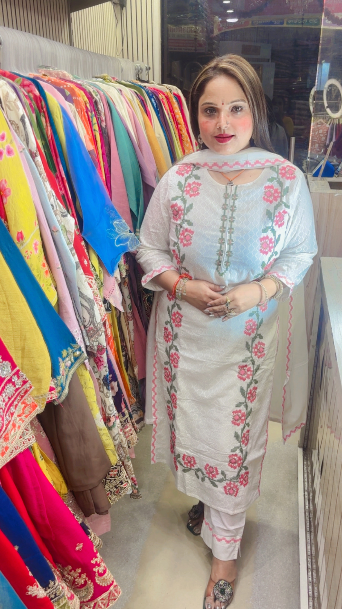 Elegant Pure Cotton Palazzo Suit with Embroidery, Self Print & Mul Cotton Dupatta for Women