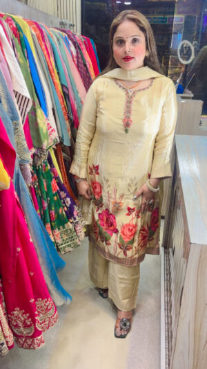 Elegant Grass Crepe Palazzo Suit with Heavy Work, Digital Print & Dupatta for Women